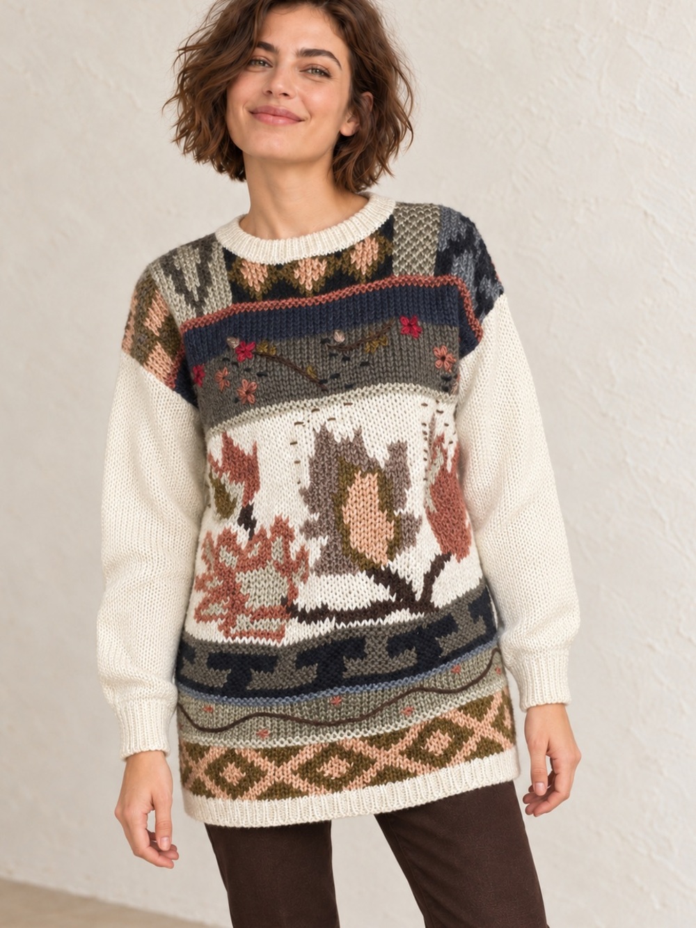Vintage Knit Grandma Sweater. Fall Leaf Pattern Cottage Core Grandpa Pullover